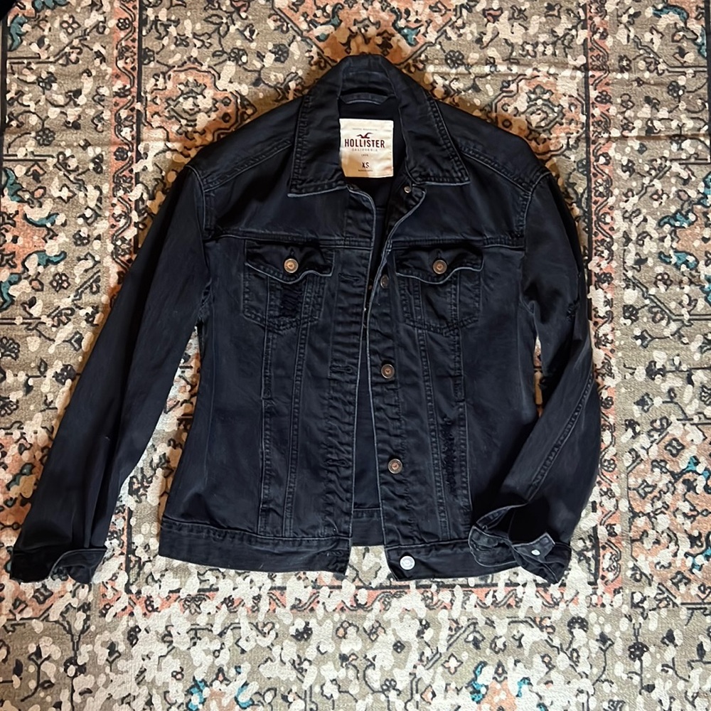 Hollister Distressed Black Denim Jacket, Sz XS